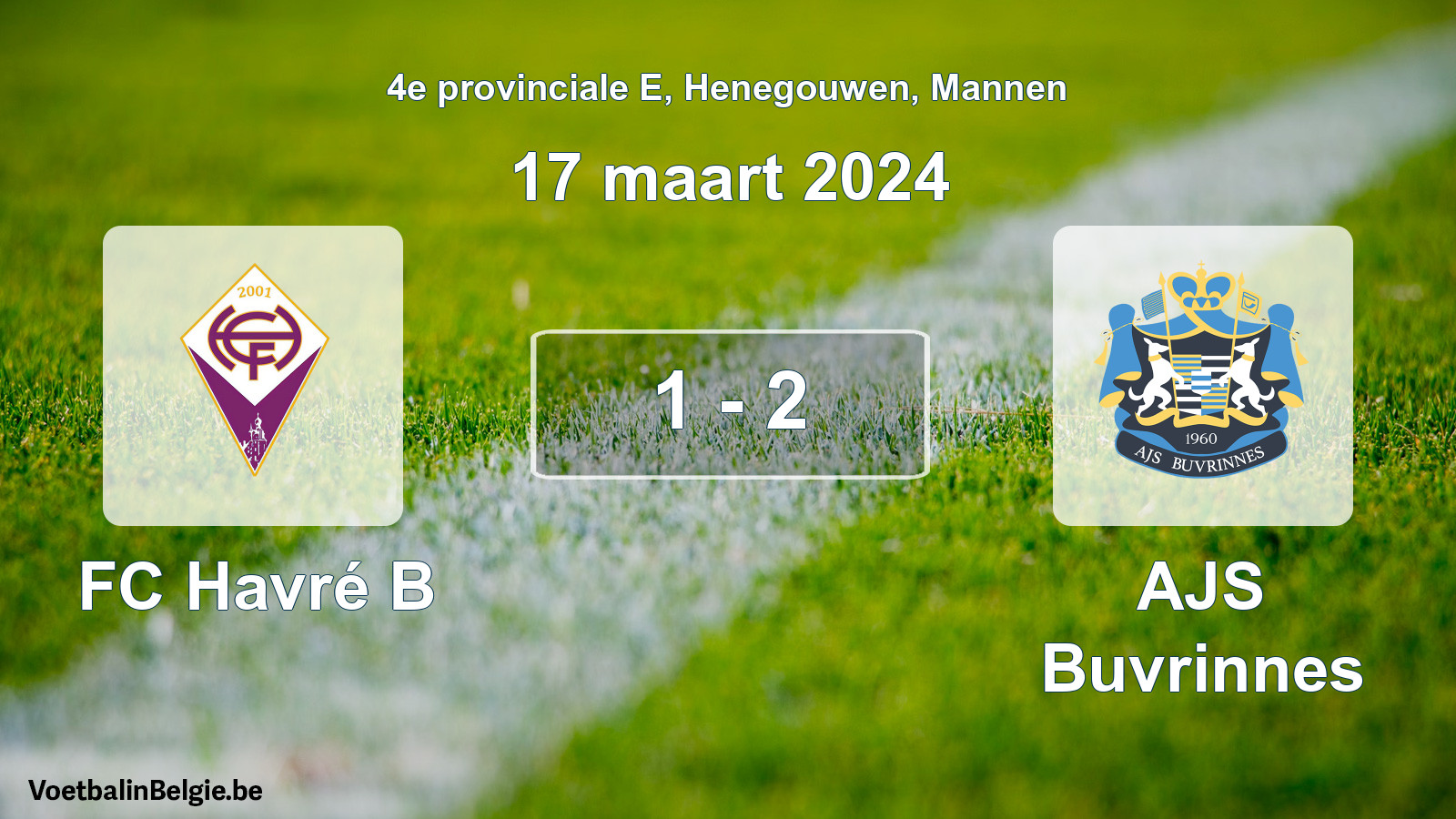 Gespeelde wedstrijd mannenvoetbal: FC Havré B - AJS Buvrinnes 1 - 2 (17 maart 2024)
