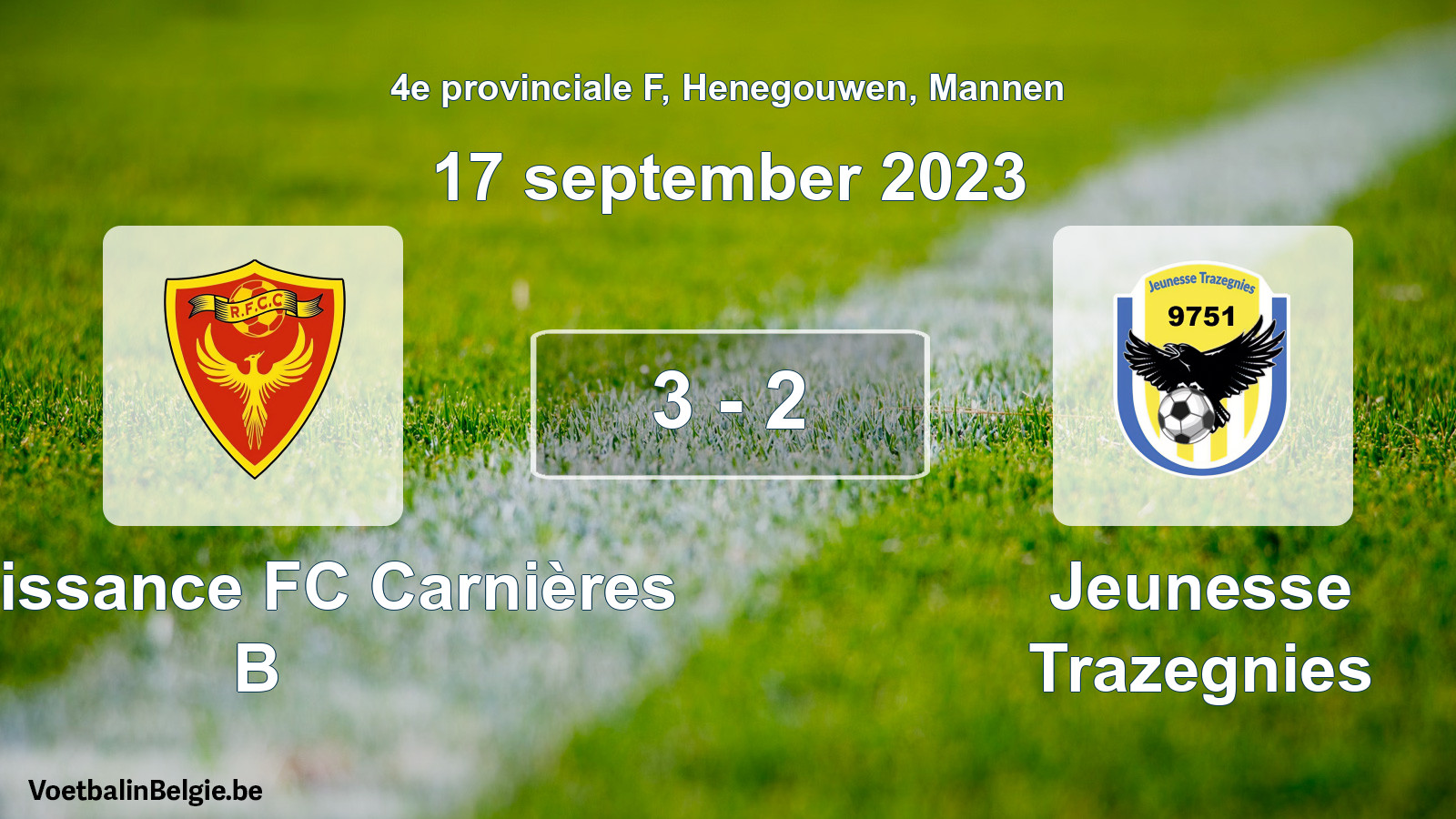 Gespeelde wedstrijd mannenvoetbal: Renaissance FC Carnières B - Jeunesse Trazegnies 3 - 2 (17 september 2023)