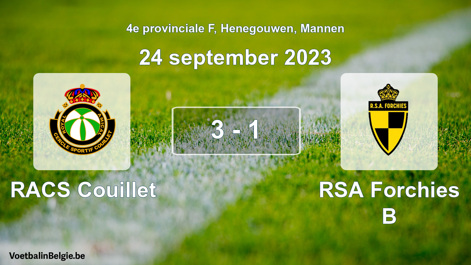 Gespeelde wedstrijd mannenvoetbal: RACS Couillet - RSA Forchies B 3 - 1 (24 september 2023)