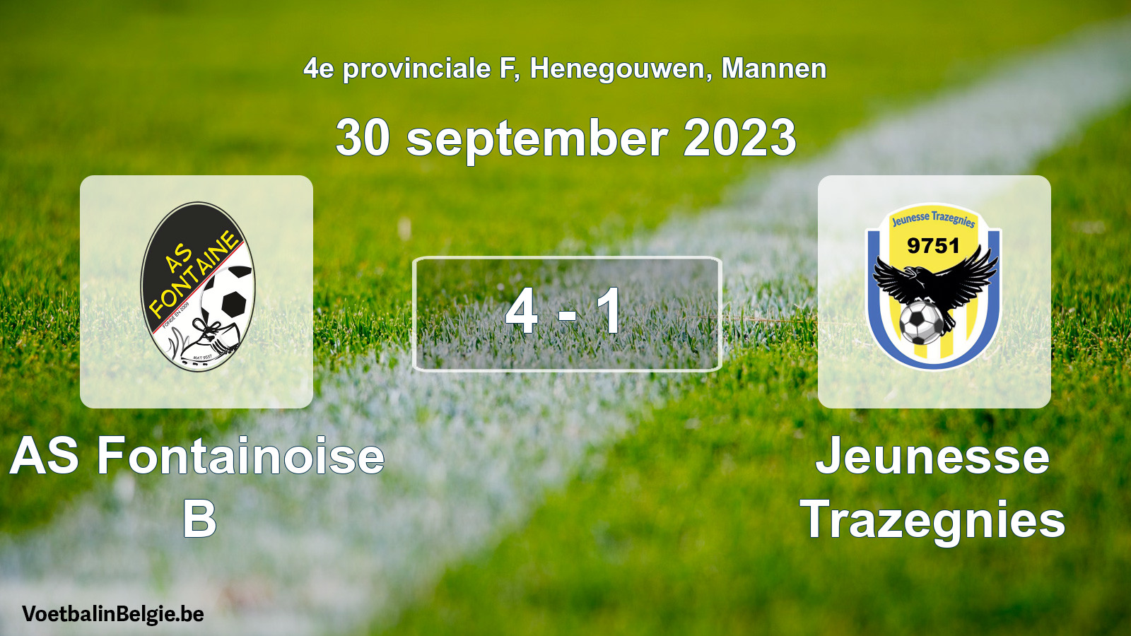 Gespeelde wedstrijd mannenvoetbal: AS Fontainoise B - Jeunesse Trazegnies 4 - 1 (30 september 2023)