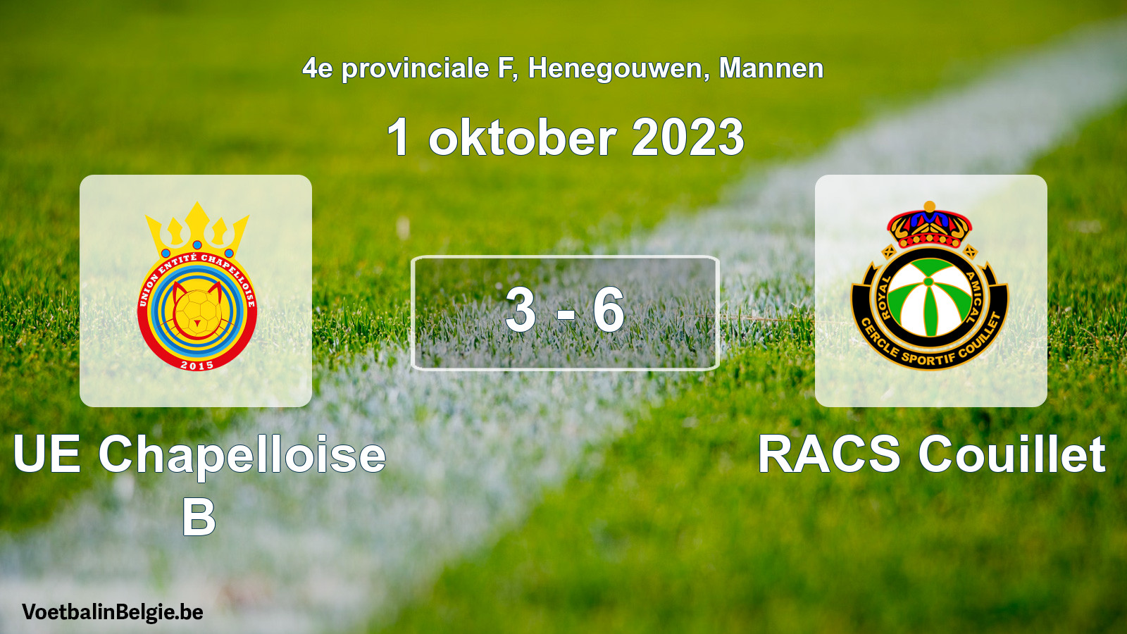 Gespeelde wedstrijd mannenvoetbal: UE Chapelloise B - RACS Couillet 3 - 6 (1 oktober 2023)