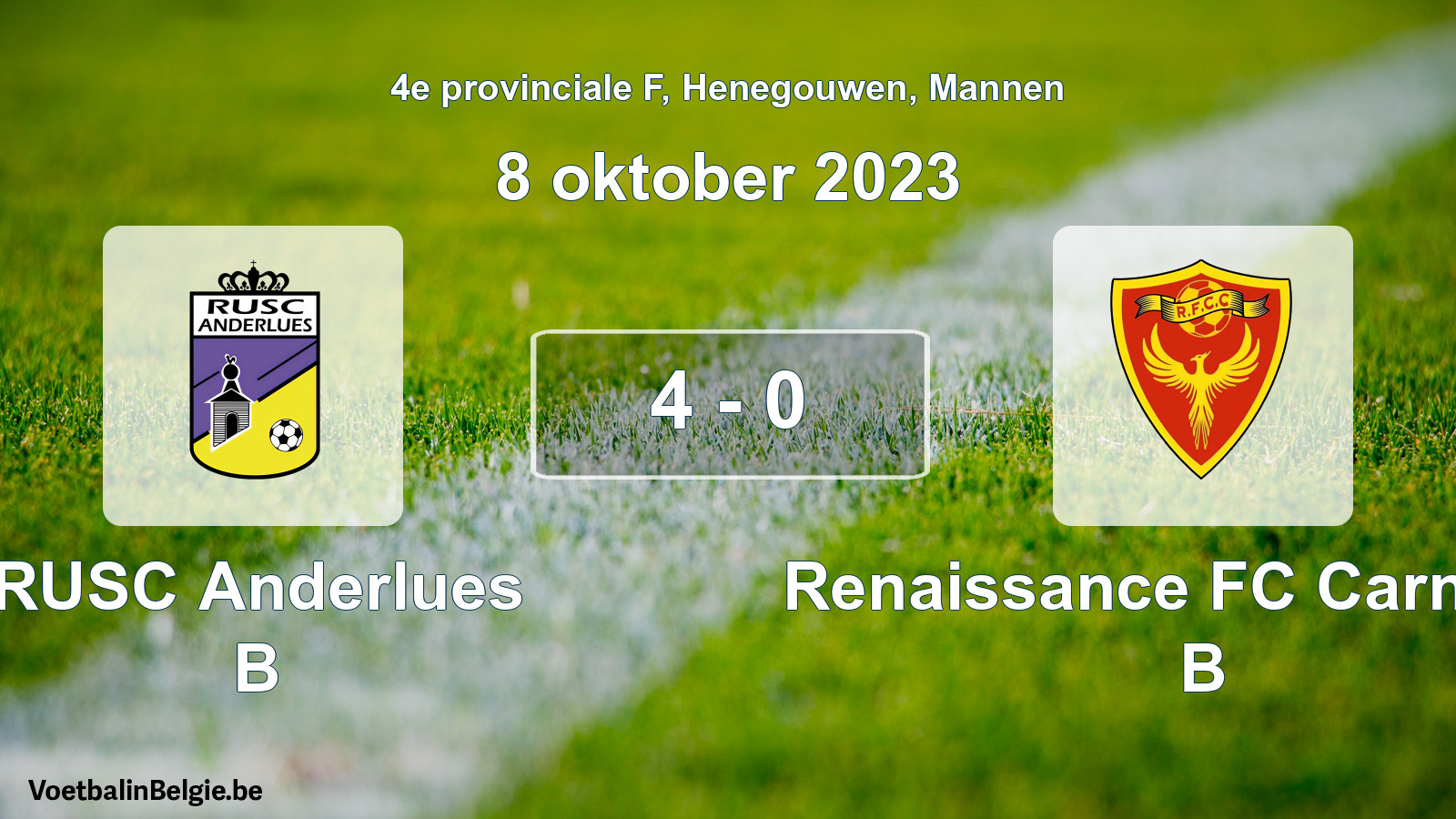 Gespeelde wedstrijd mannenvoetbal: RUSC Anderlues B - Renaissance FC Carnières B 4 - 0 (8 oktober 2023)