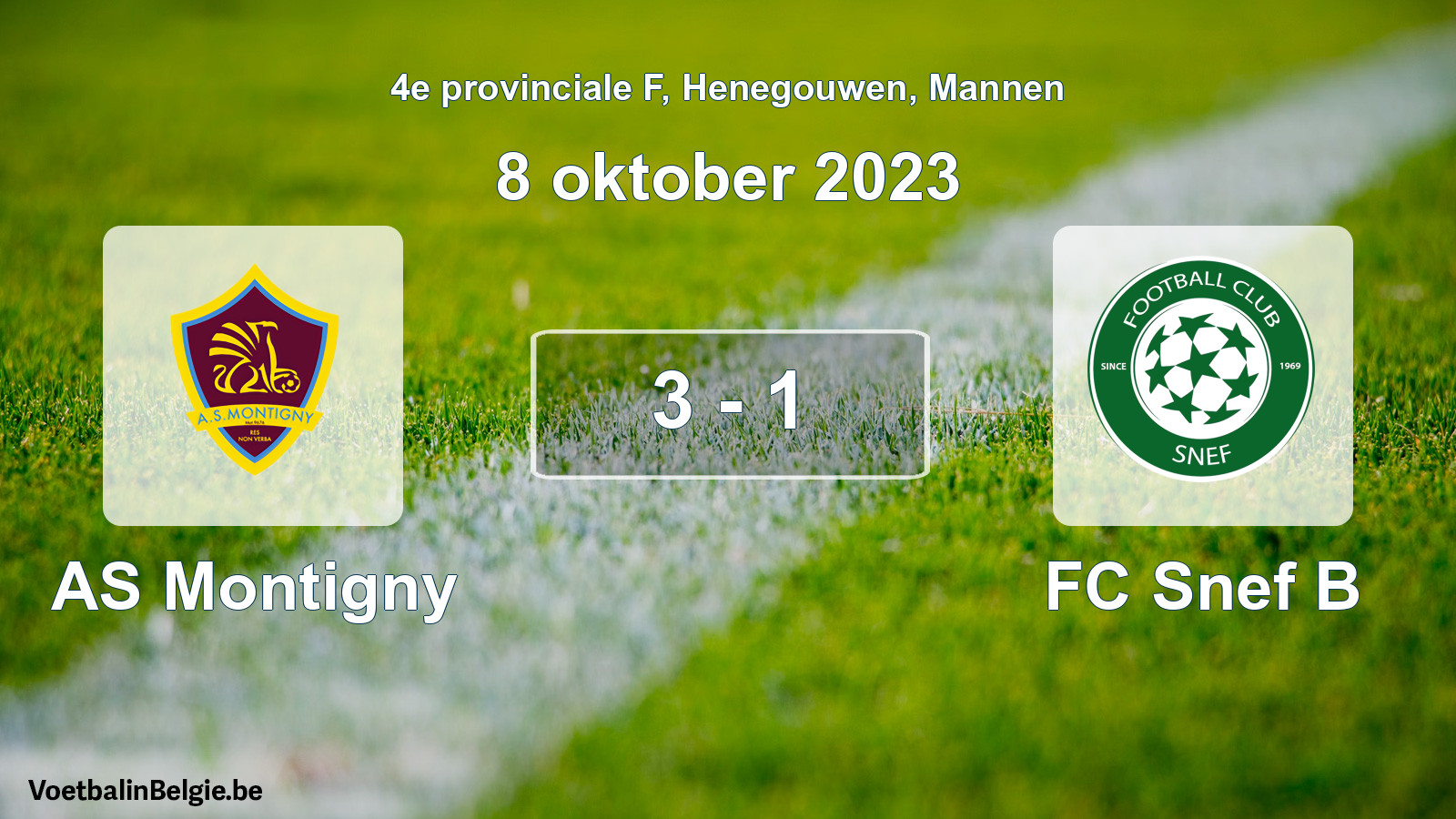 Gespeelde wedstrijd mannenvoetbal: AS Montigny - FC Snef B 3 - 1 (8 oktober 2023)
