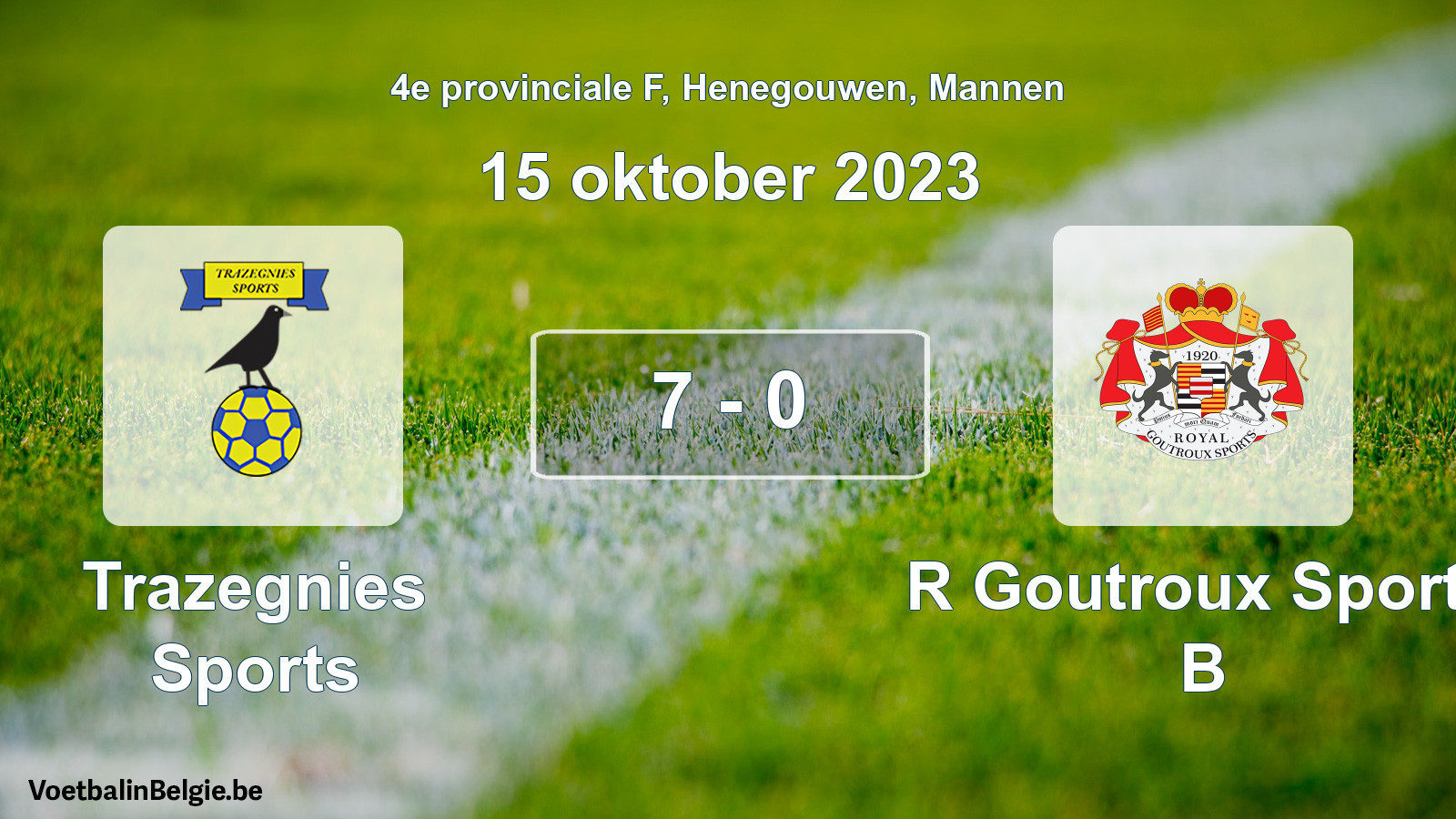 Gespeelde wedstrijd mannenvoetbal: Trazegnies Sports - R Goutroux Sports B 7 - 0 (15 oktober 2023)
