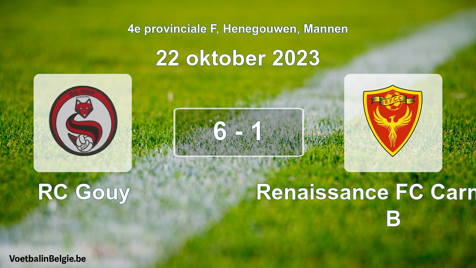 Gespeelde wedstrijd mannenvoetbal: RC Gouy - Renaissance FC Carnières B 6 - 1 (22 oktober 2023)