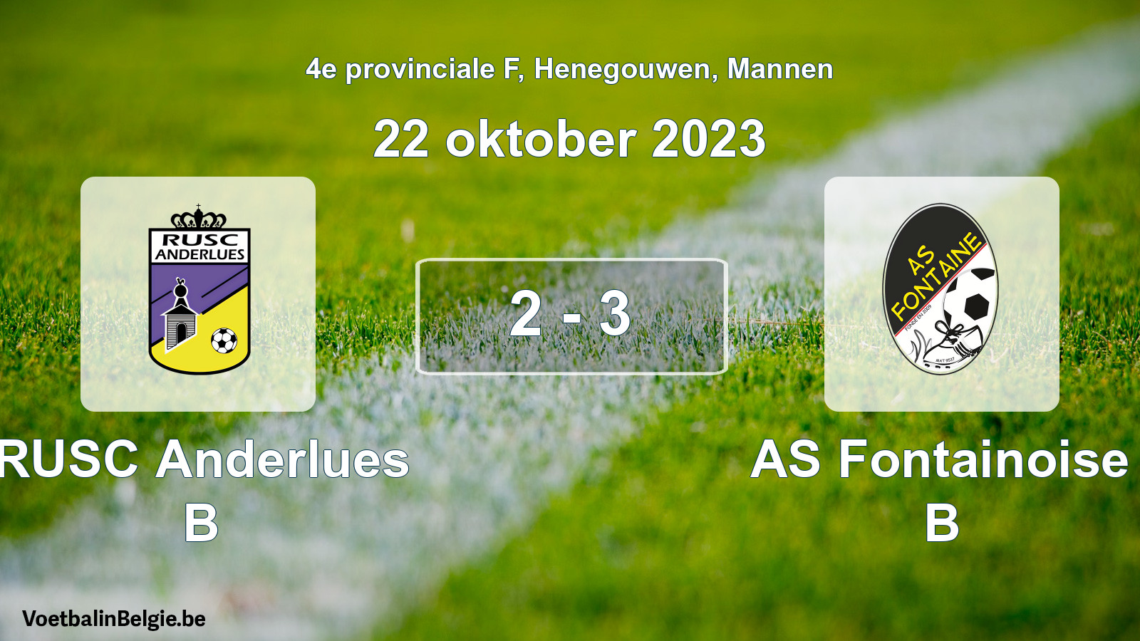 Gespeelde wedstrijd mannenvoetbal: RUSC Anderlues B - AS Fontainoise B 2 - 3 (22 oktober 2023)