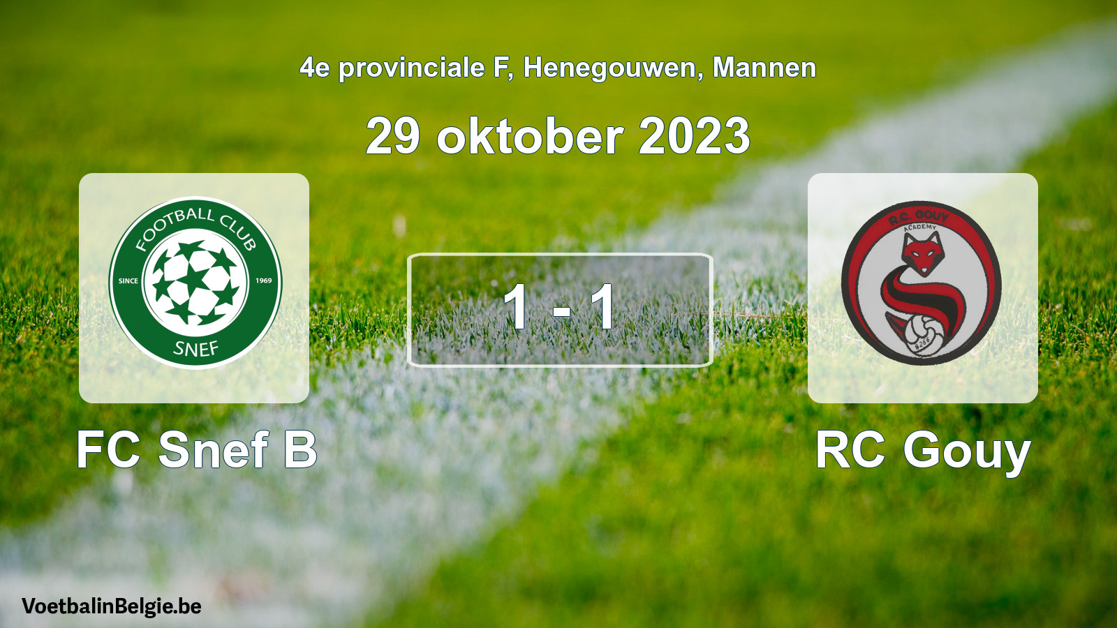 Gespeelde wedstrijd mannenvoetbal: FC Snef B - RC Gouy 1 - 1 (29 oktober 2023)