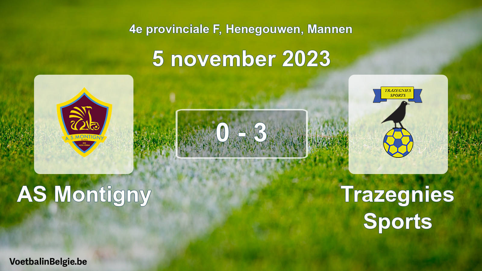 Gespeelde wedstrijd mannenvoetbal: AS Montigny - Trazegnies Sports 0 - 3 (5 november 2023)