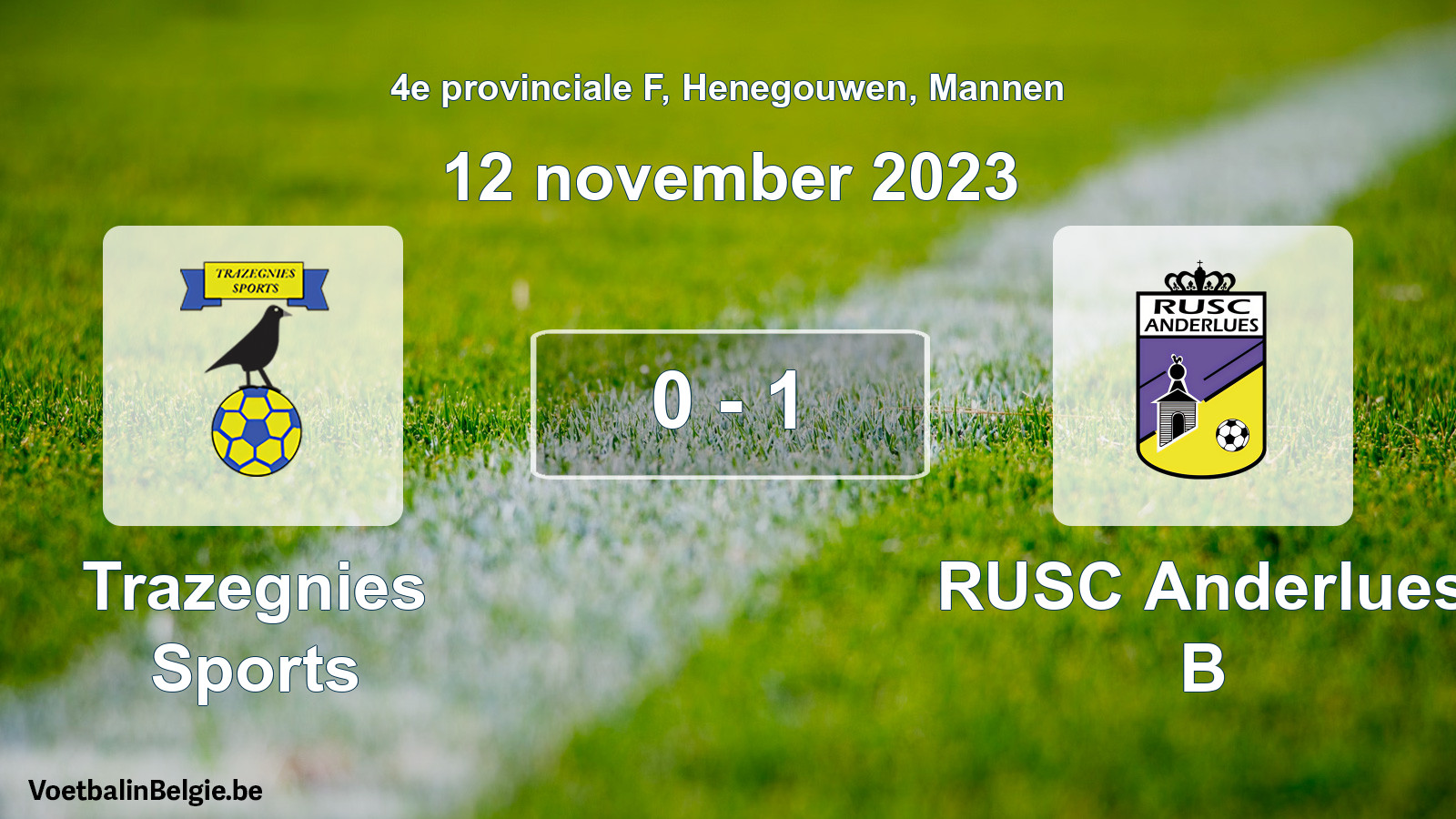 Gespeelde wedstrijd mannenvoetbal: Trazegnies Sports - RUSC Anderlues B 0 - 1 (12 november 2023)