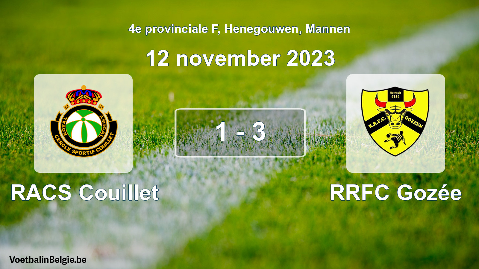 Gespeelde wedstrijd mannenvoetbal: RACS Couillet - RRFC Gozée 1 - 3 (12 november 2023)
