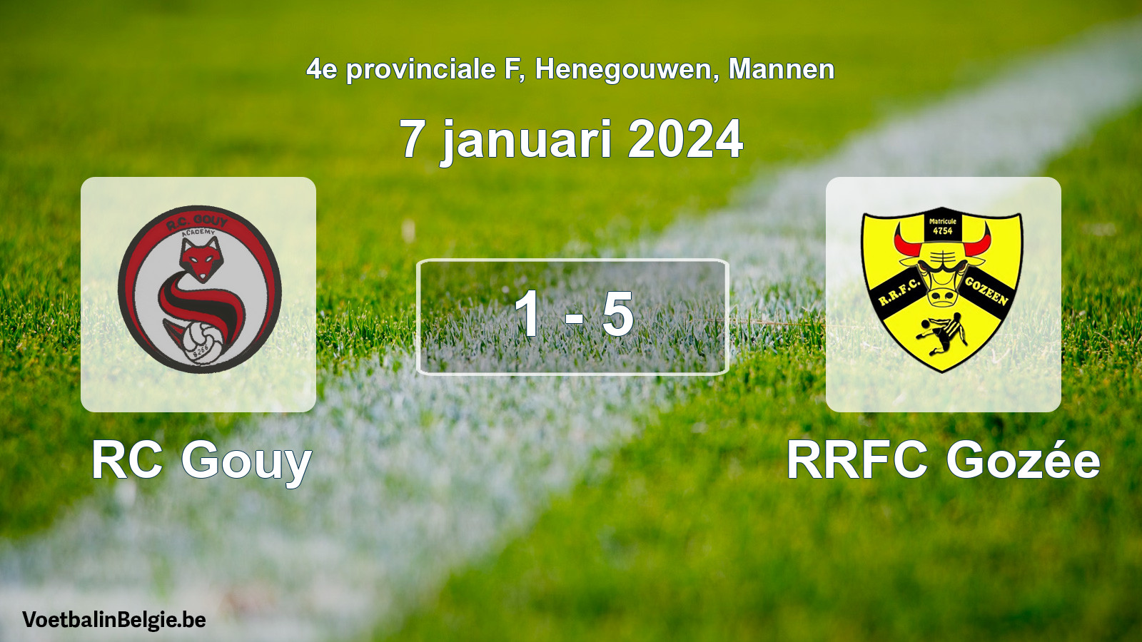 Gespeelde wedstrijd mannenvoetbal: RC Gouy - RRFC Gozée 1 - 5 (7 januari 2024)