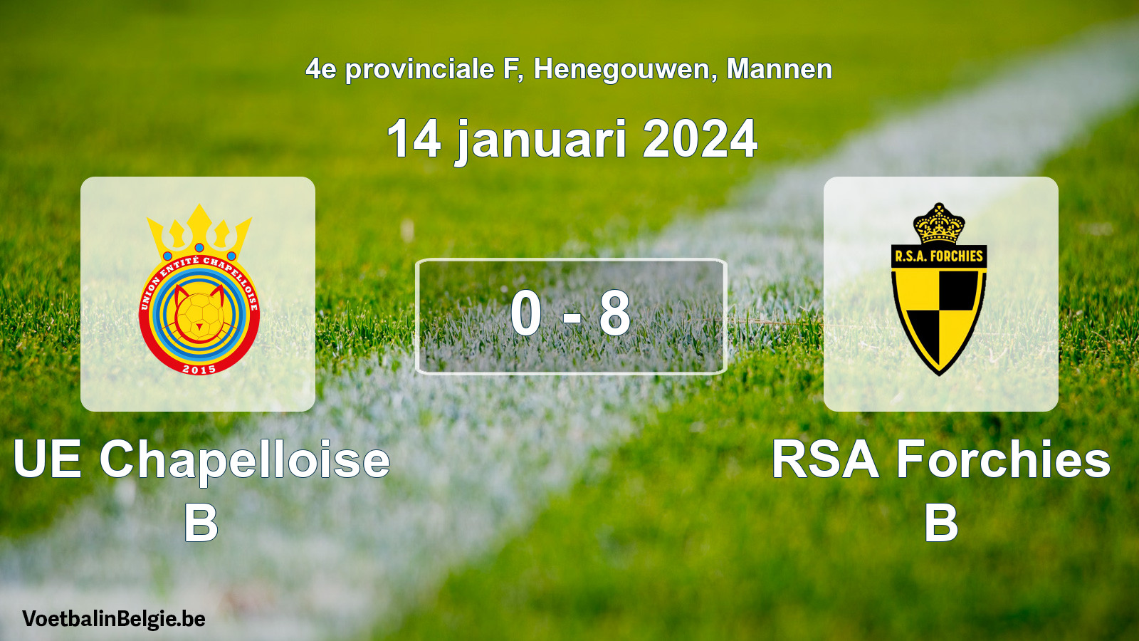Gespeelde wedstrijd mannenvoetbal: UE Chapelloise B - RSA Forchies B 0 - 8 (14 januari 2024)