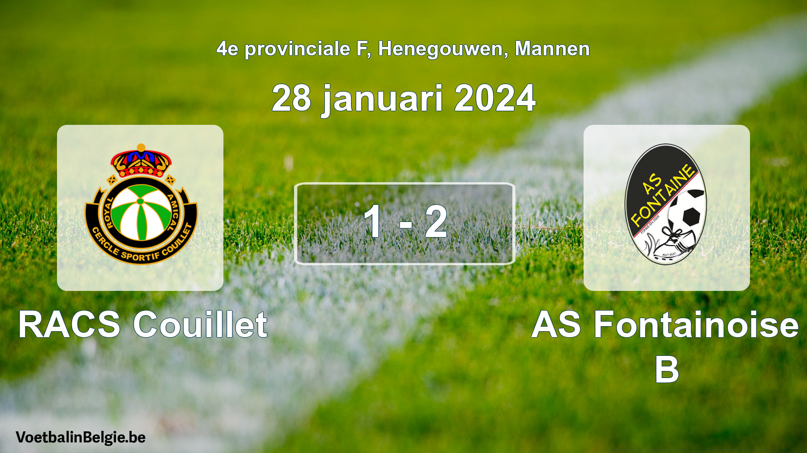 Gespeelde wedstrijd mannenvoetbal: RACS Couillet - AS Fontainoise B 1 - 2 (28 januari 2024)