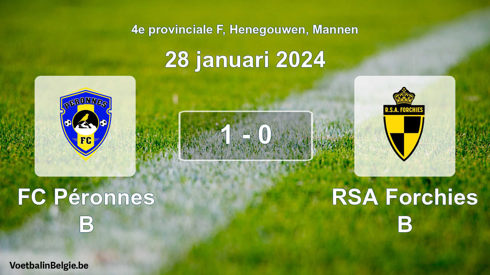 Gespeelde wedstrijd mannenvoetbal: FC Péronnes B - RSA Forchies B 1 - 0 (28 januari 2024)