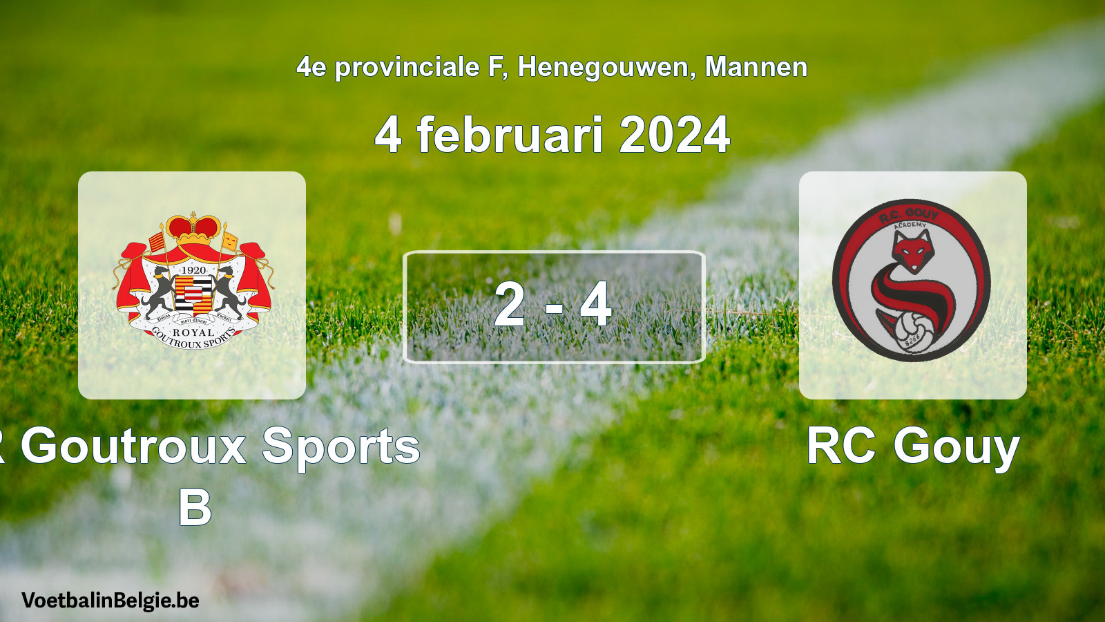 Gespeelde wedstrijd mannenvoetbal: R Goutroux Sports B - RC Gouy 2 - 4 (4 februari 2024)