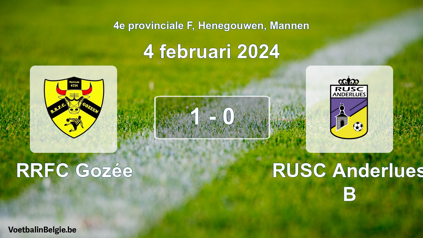 Gespeelde wedstrijd mannenvoetbal: RRFC Gozée - RUSC Anderlues B 1 - 0 (4 februari 2024)