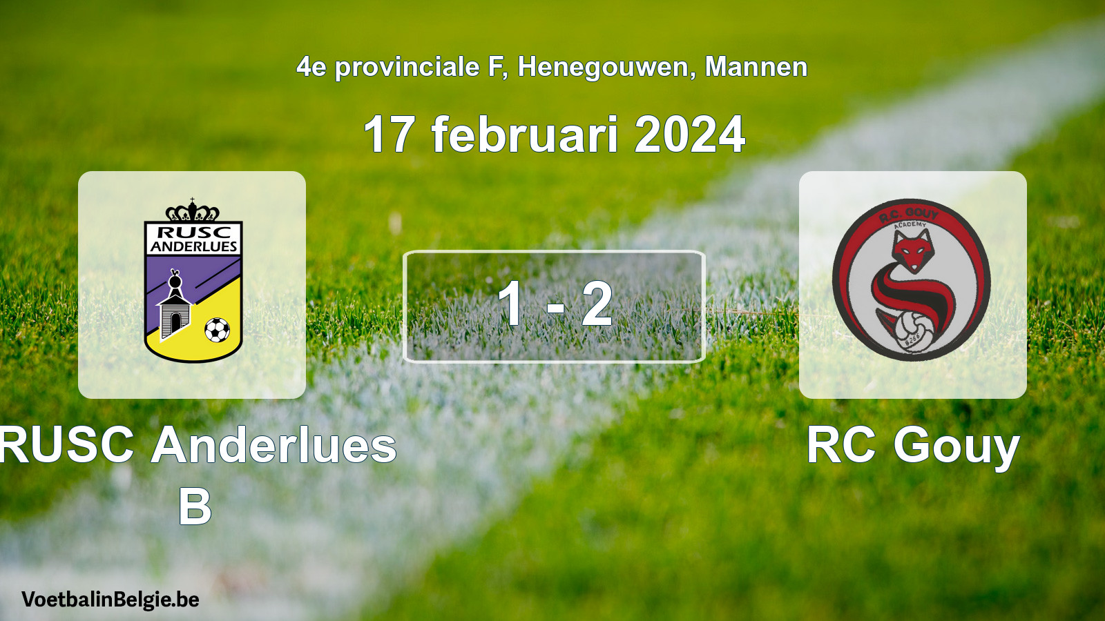 Gespeelde wedstrijd mannenvoetbal: RUSC Anderlues B - RC Gouy 1 - 2 (17 februari 2024)