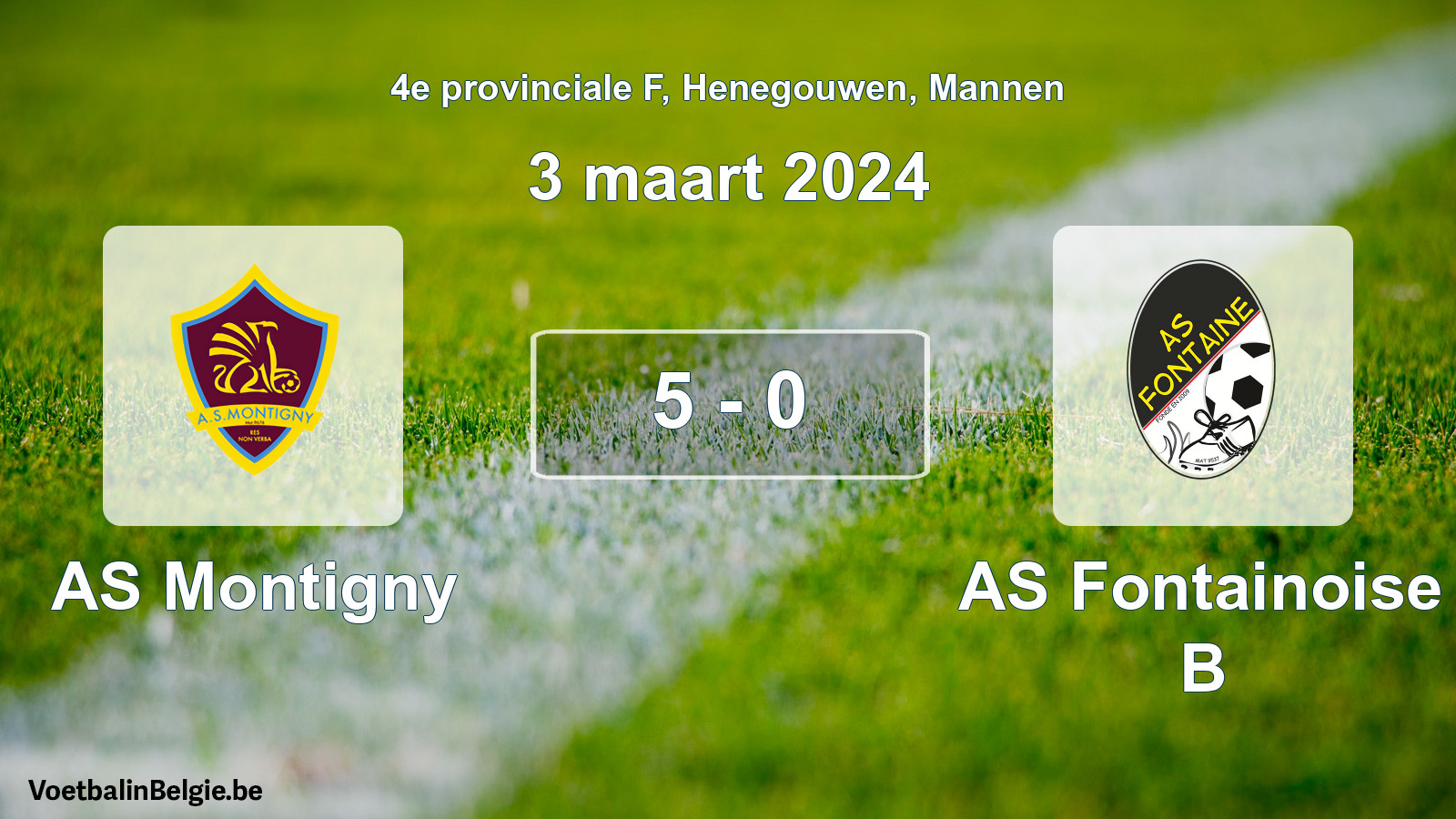 Gespeelde wedstrijd mannenvoetbal: AS Montigny - AS Fontainoise B 5 - 0 (3 maart 2024)