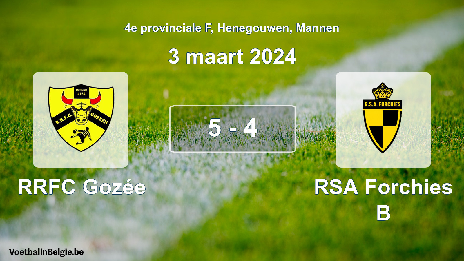 Gespeelde wedstrijd mannenvoetbal: RRFC Gozée - RSA Forchies B 5 - 4 (3 maart 2024)
