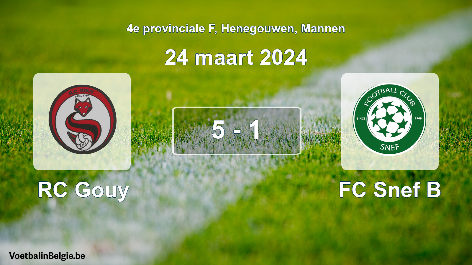 Gespeelde wedstrijd mannenvoetbal: RC Gouy - FC Snef B 5 - 1 (24 maart 2024)