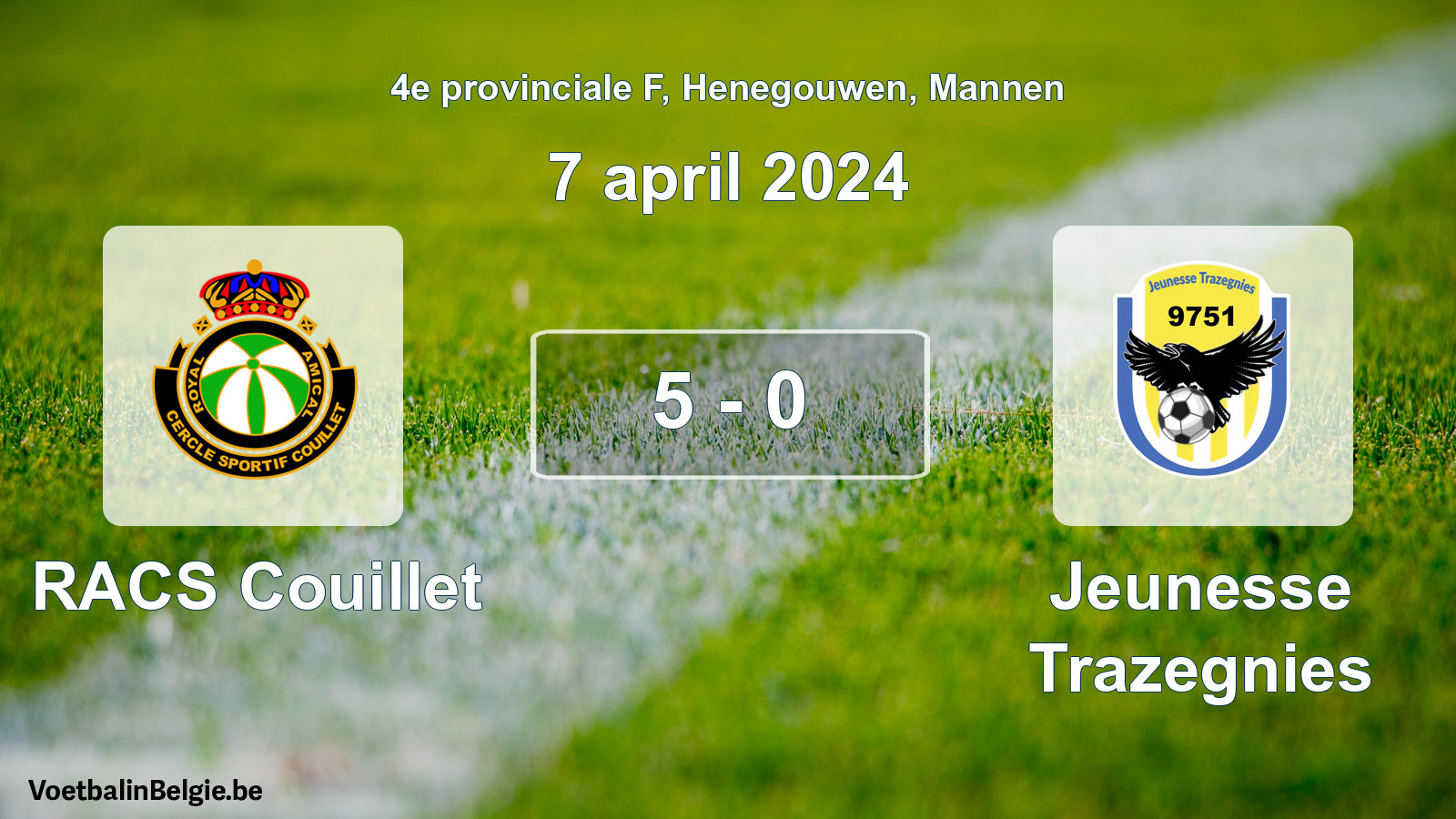 Gespeelde wedstrijd mannenvoetbal: RACS Couillet - Jeunesse Trazegnies 5 - 0 (7 april 2024)