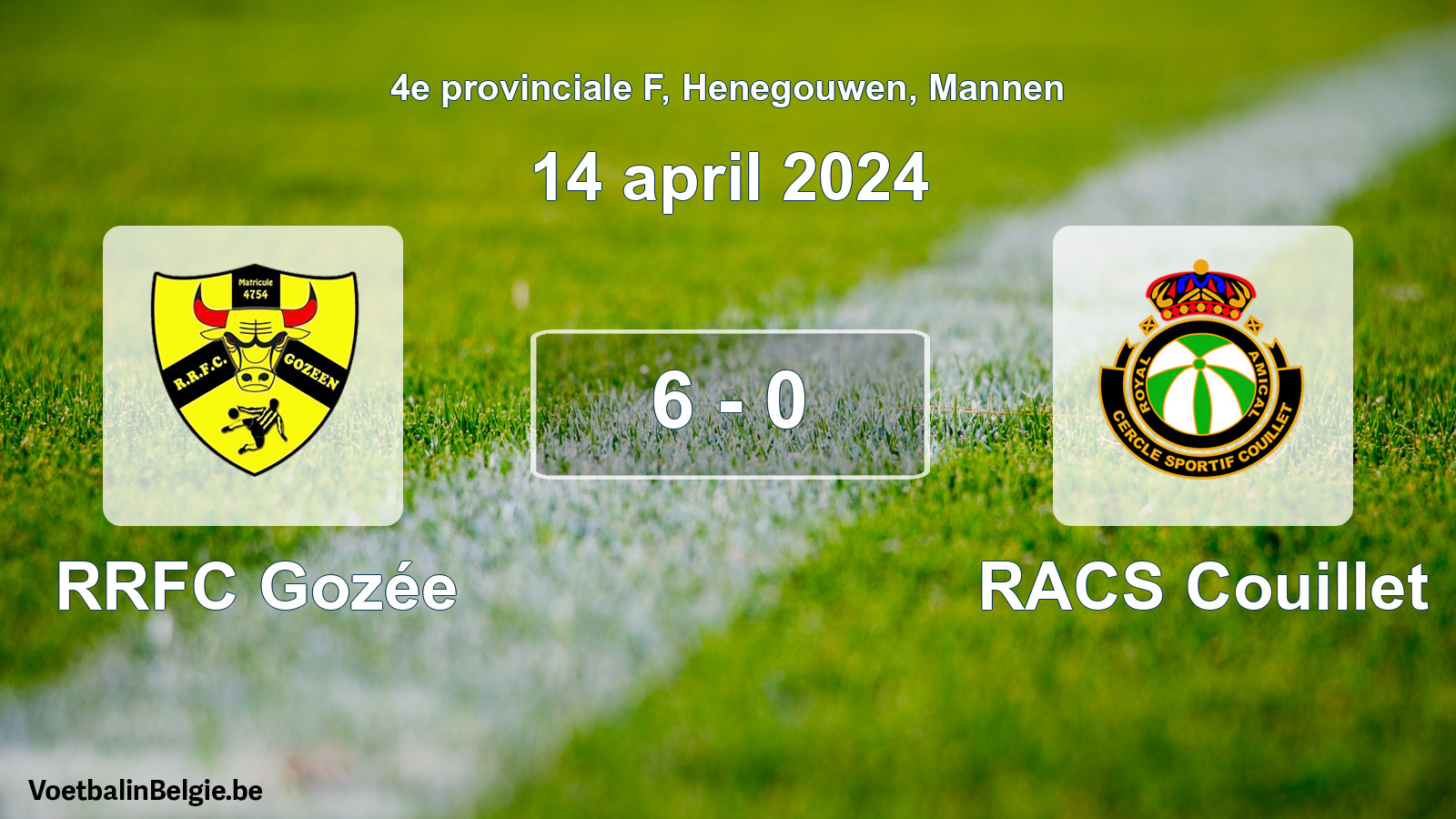 Gespeelde wedstrijd mannenvoetbal: RRFC Gozée - RACS Couillet 6 - 0 (14 april 2024)