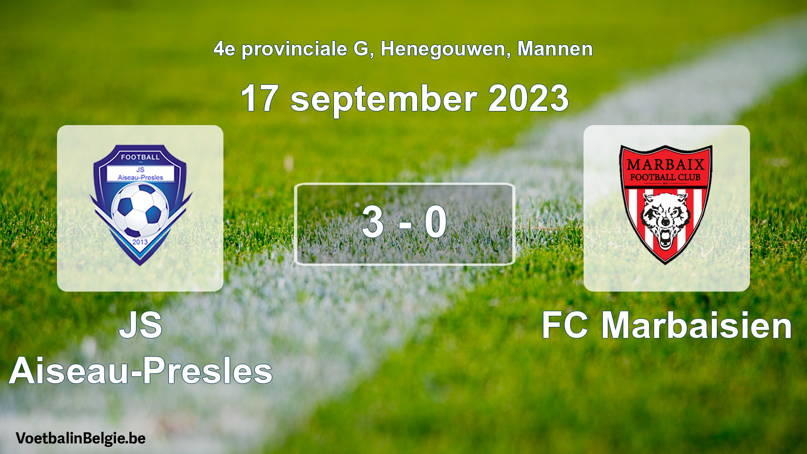 Gespeelde wedstrijd mannenvoetbal: JS Aiseau-Presles - FC Marbaisien 3 - 0 (17 september 2023)