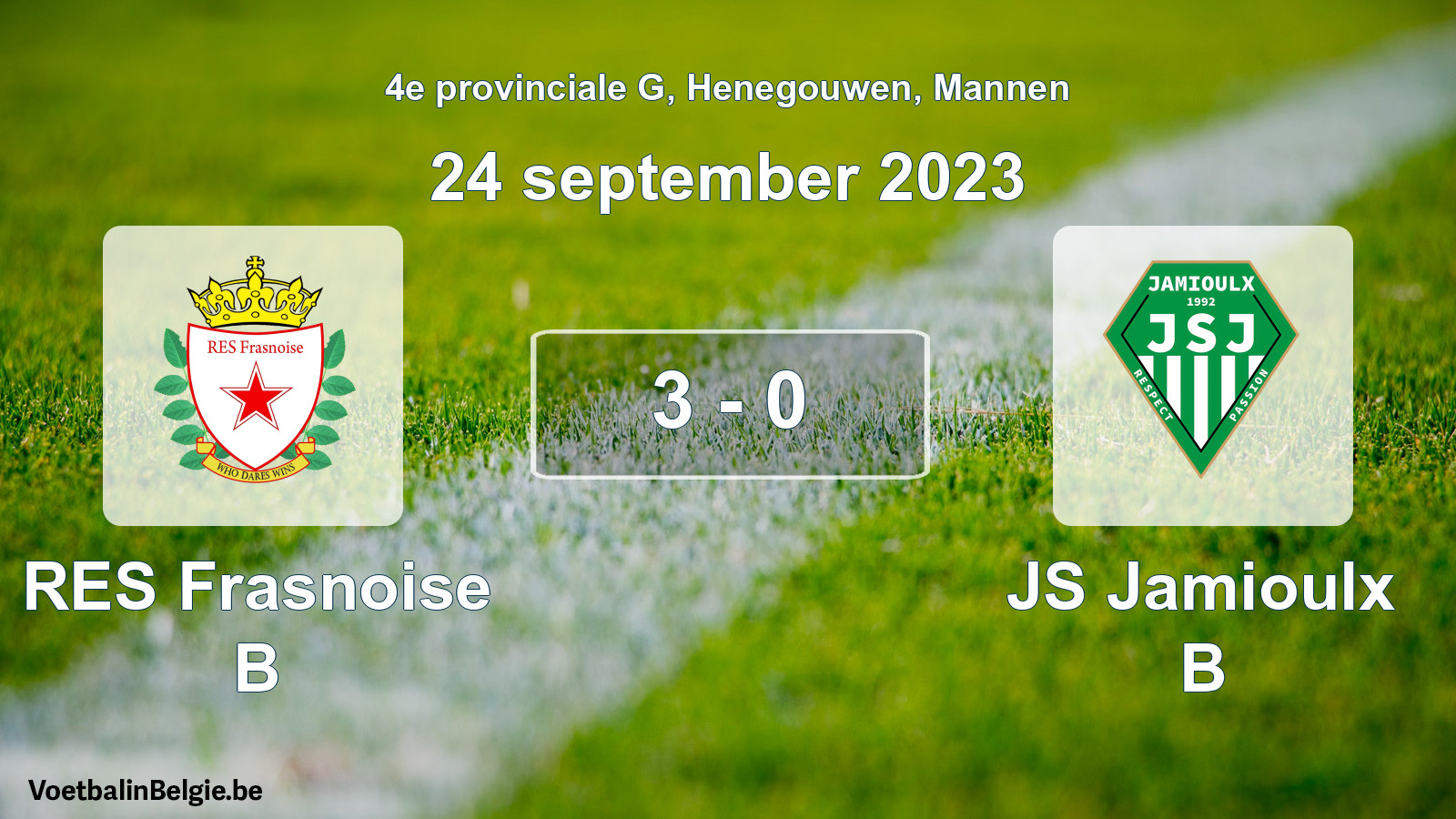 Gespeelde wedstrijd mannenvoetbal: RES Frasnoise B - JS Jamioulx B 3 - 0 (24 september 2023)