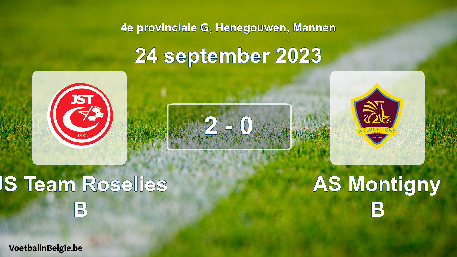 Match joué football hommes: JS Team Roselies B - AS Montigny B 2 - 0 (24 septembre 2023)