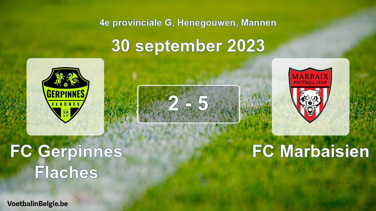 Gespeelde wedstrijd mannenvoetbal: FC Gerpinnes Flaches - FC Marbaisien 2 - 5 (30 september 2023)