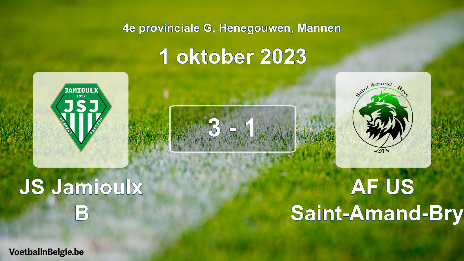 Gespeelde wedstrijd mannenvoetbal: JS Jamioulx B - AF US Saint-Amand-Brye 3 - 1 (1 oktober 2023)