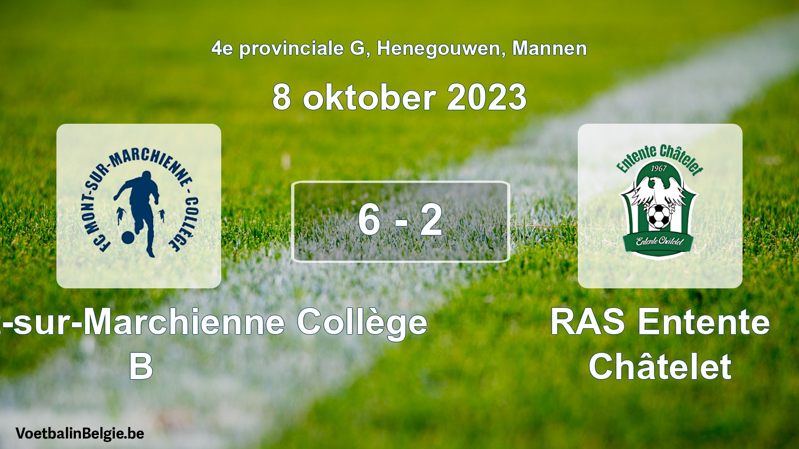 Gespeelde wedstrijd mannenvoetbal: FC Mont-sur-Marchienne Collège B - RAS Entente Châtelet 6 - 2 (8 oktober 2023)