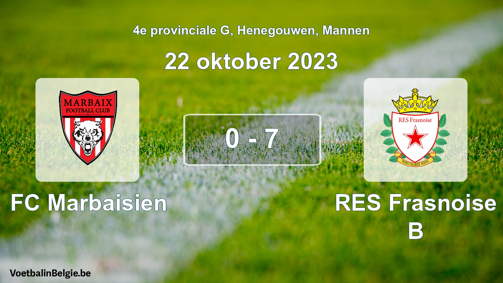 Gespeelde wedstrijd mannenvoetbal: FC Marbaisien - RES Frasnoise B 0 - 7 (22 oktober 2023)
