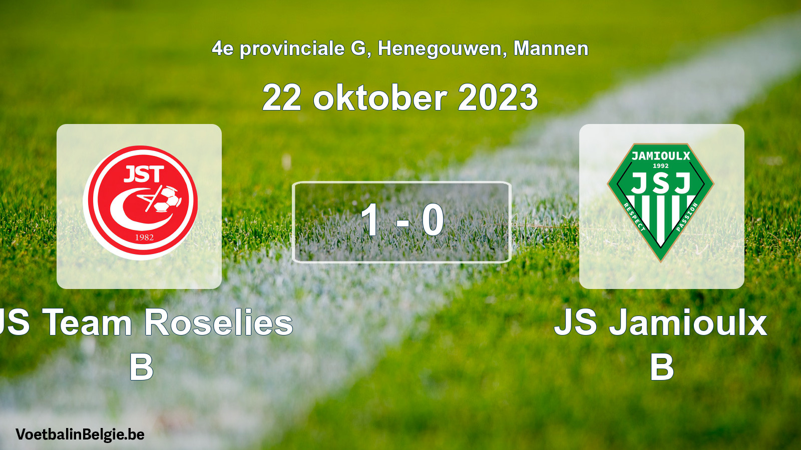 Gespeelde wedstrijd mannenvoetbal: JS Team Roselies B - JS Jamioulx B 1 - 0 (22 oktober 2023)