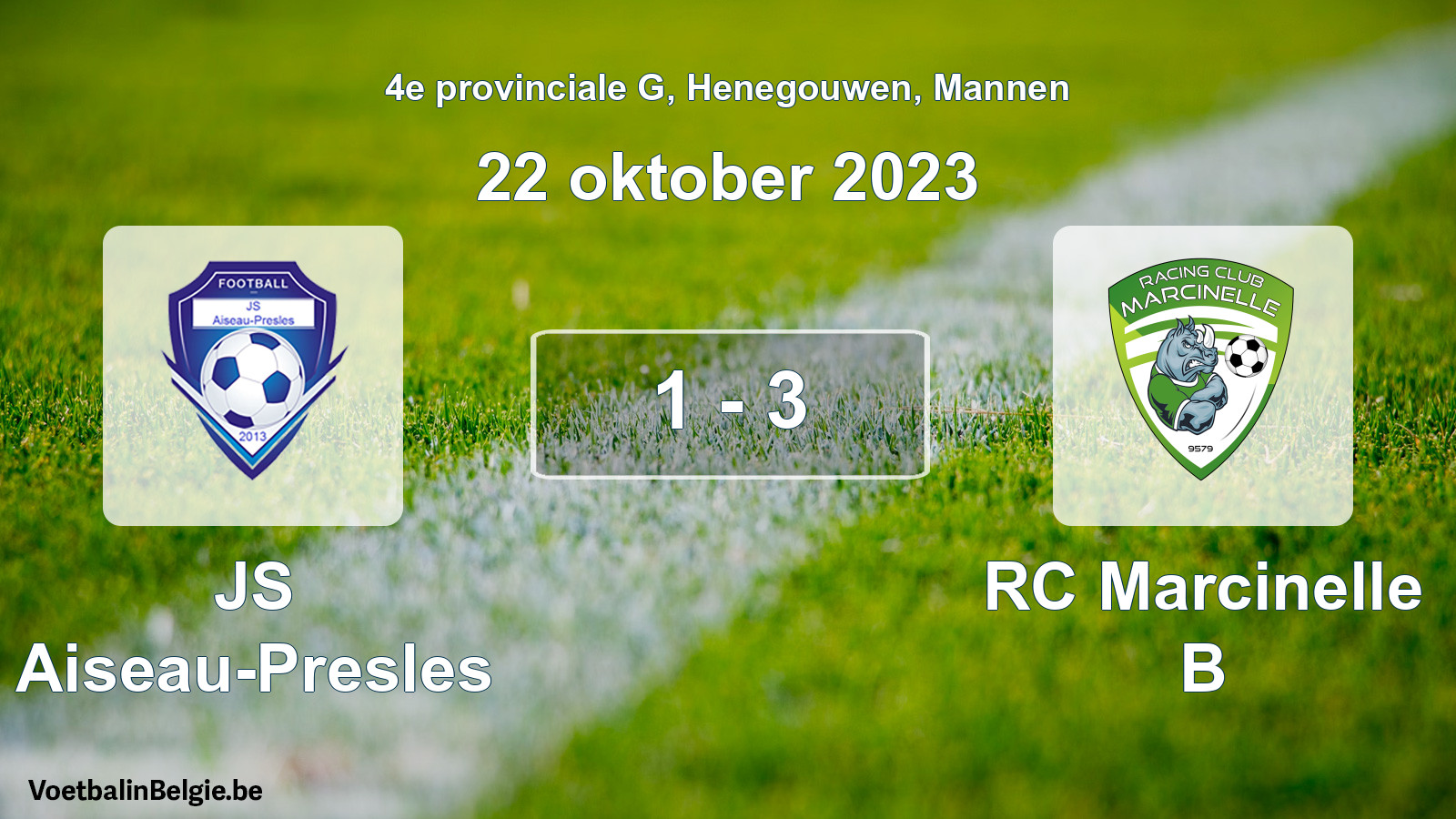 Gespeelde wedstrijd mannenvoetbal: JS Aiseau-Presles - RC Marcinelle B 1 - 3 (22 oktober 2023)