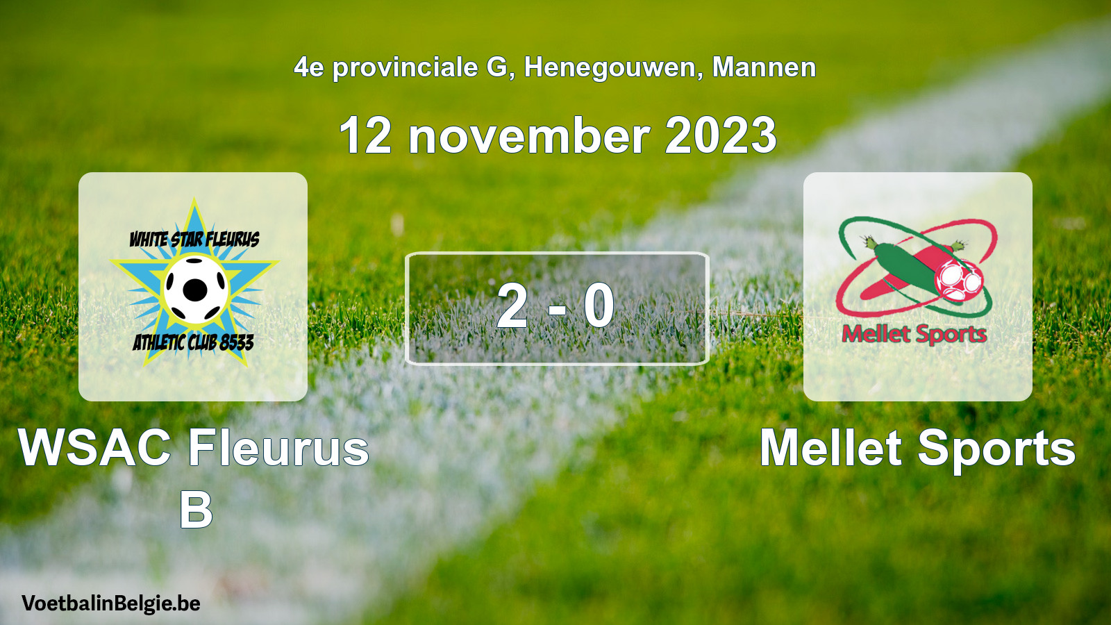 Gespeelde wedstrijd mannenvoetbal: WSAC Fleurus B - Mellet Sports 2 - 0 (12 november 2023)