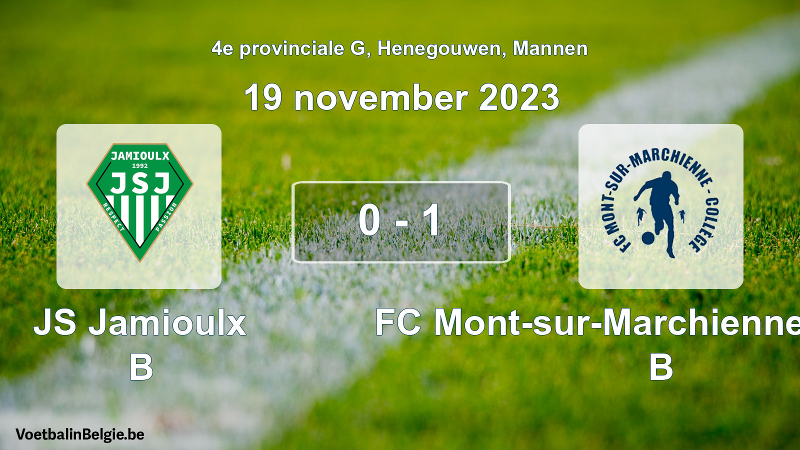 Gespeelde wedstrijd mannenvoetbal: JS Jamioulx B - FC Mont-sur-Marchienne Collège B 0 - 1 (19 november 2023)