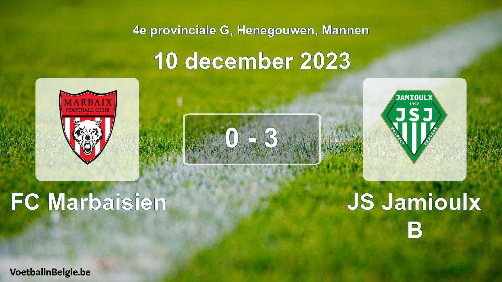 Gespeelde wedstrijd mannenvoetbal: FC Marbaisien - JS Jamioulx B 0 - 3 (10 december 2023)