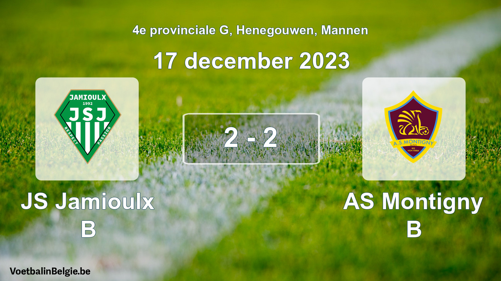 Gespeelde wedstrijd mannenvoetbal: JS Jamioulx B - AS Montigny B 2 - 2 (17 december 2023)