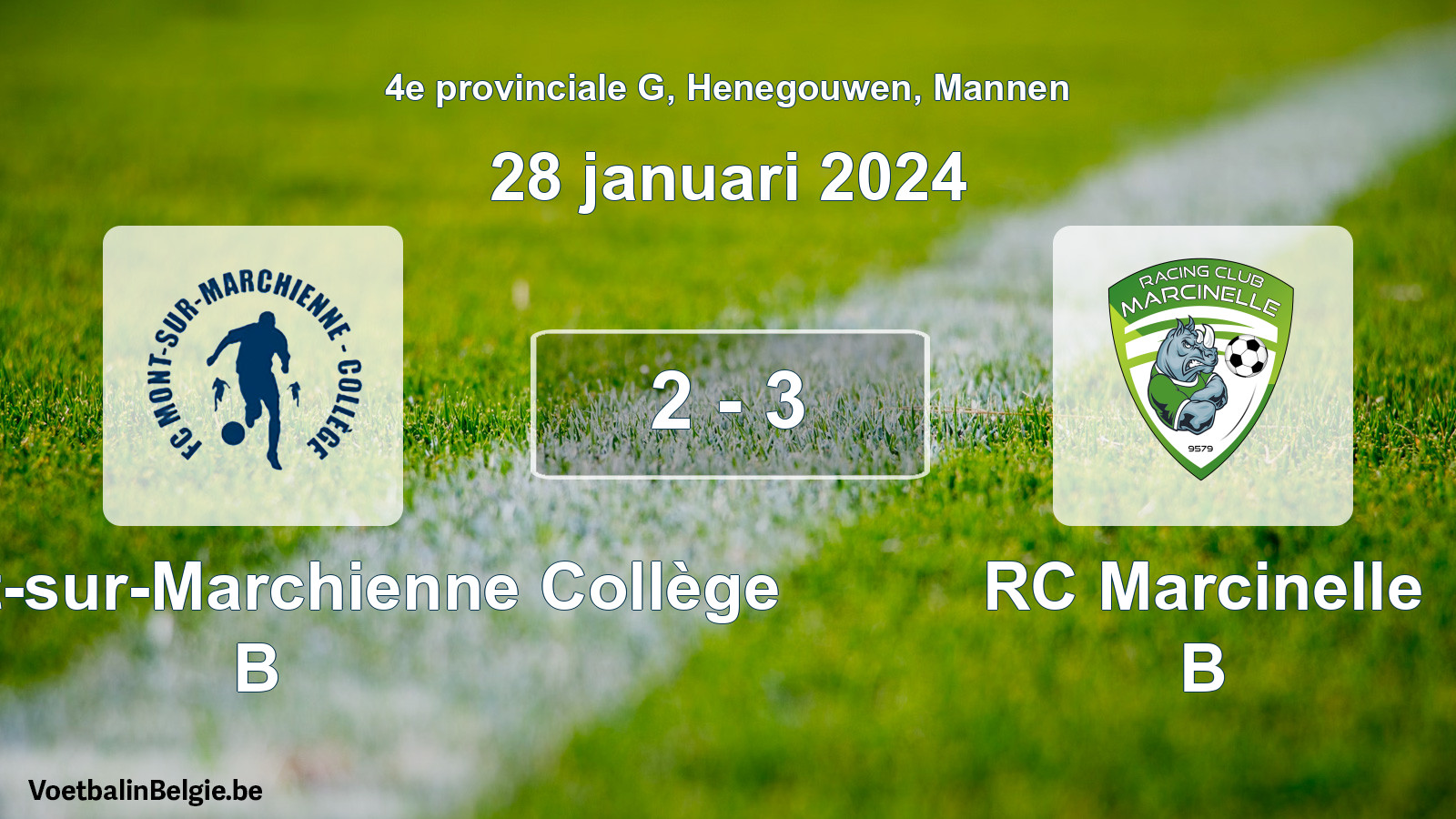 Gespeelde wedstrijd mannenvoetbal: FC Mont-sur-Marchienne Collège B - RC Marcinelle B 2 - 3 (28 januari 2024)