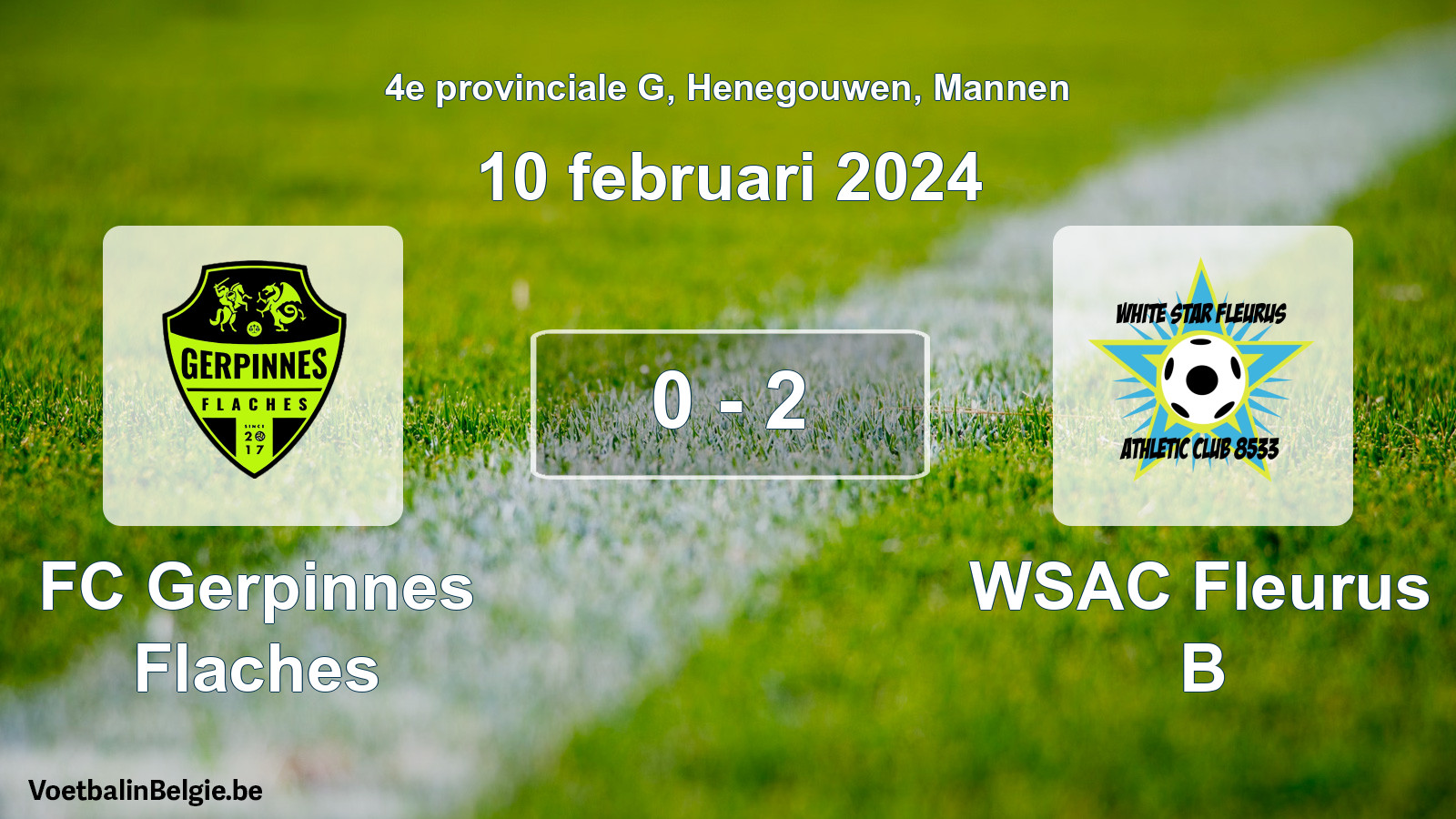 Gespeelde wedstrijd mannenvoetbal: FC Gerpinnes Flaches - WSAC Fleurus B 0 - 2 (10 februari 2024)