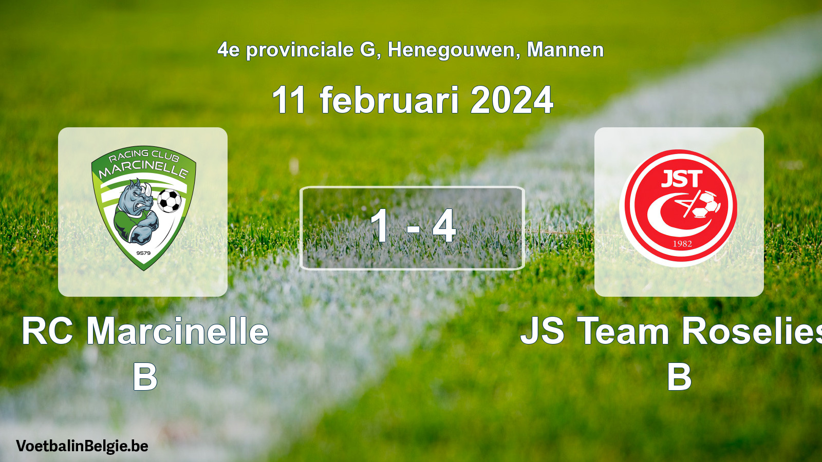 Gespeelde wedstrijd mannenvoetbal: RC Marcinelle B - JS Team Roselies B 1 - 4 (11 februari 2024)