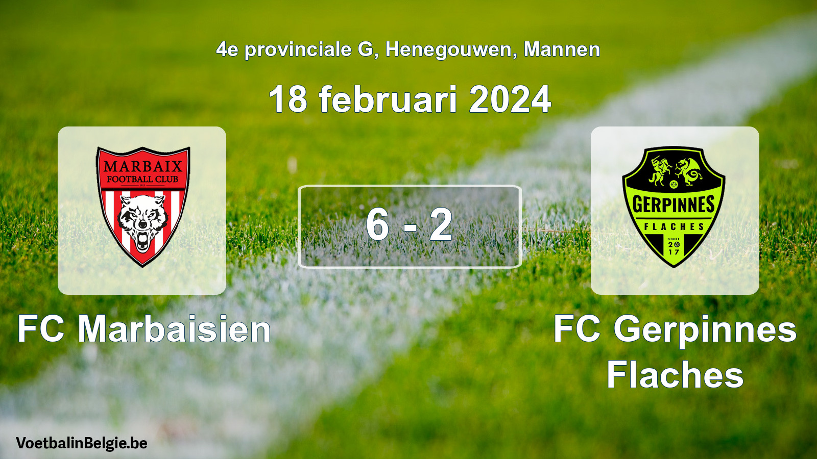 Gespeelde wedstrijd mannenvoetbal: FC Marbaisien - FC Gerpinnes Flaches 6 - 2 (18 februari 2024)