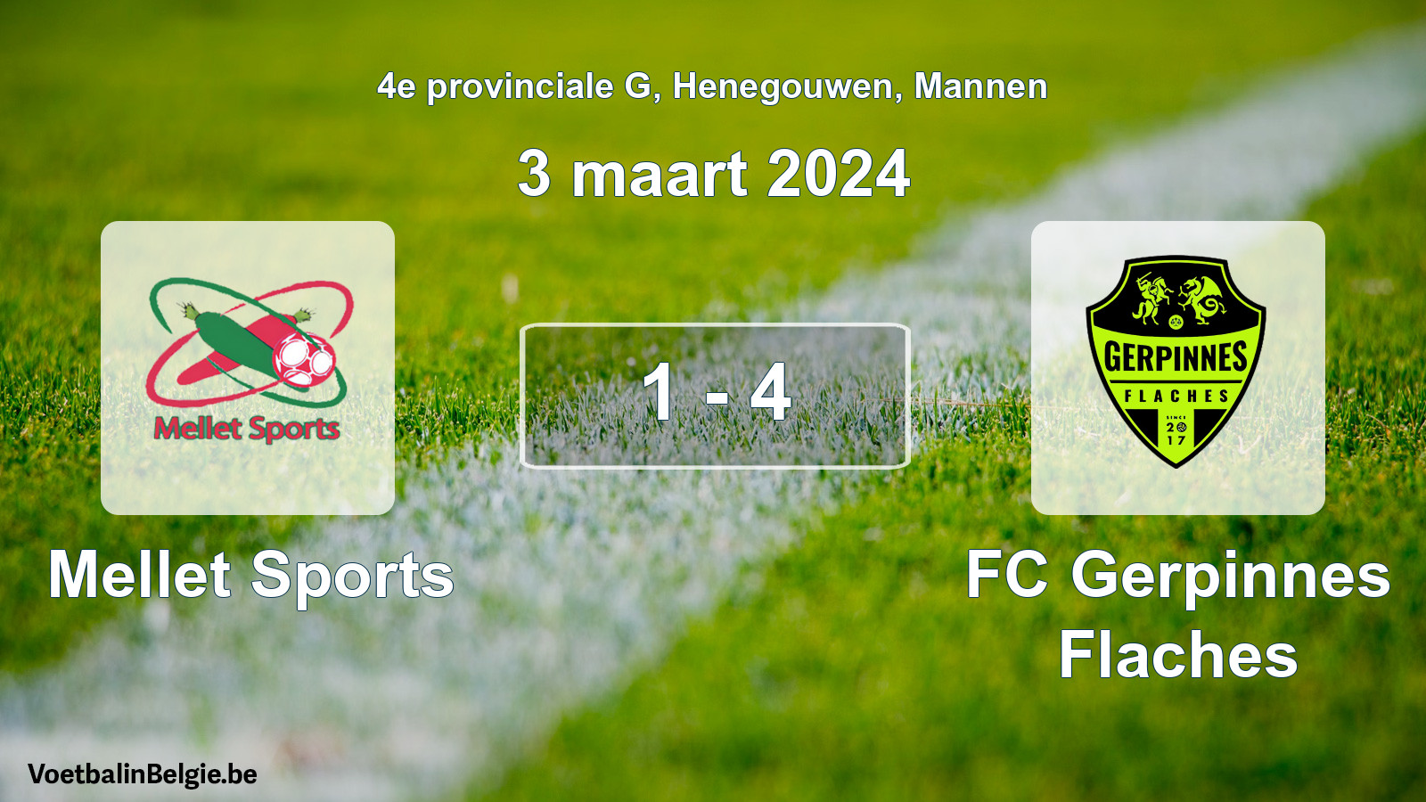 Gespeelde wedstrijd mannenvoetbal: Mellet Sports - FC Gerpinnes Flaches 1 - 4 (3 maart 2024)