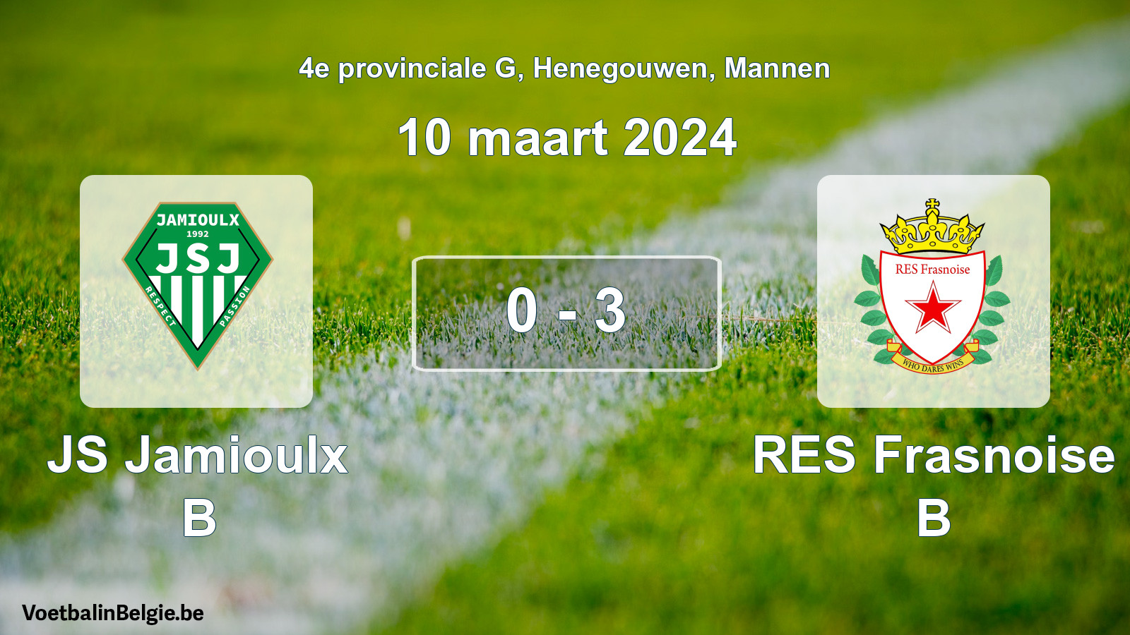 Gespeelde wedstrijd mannenvoetbal: JS Jamioulx B - RES Frasnoise B 0 - 3 (10 maart 2024)