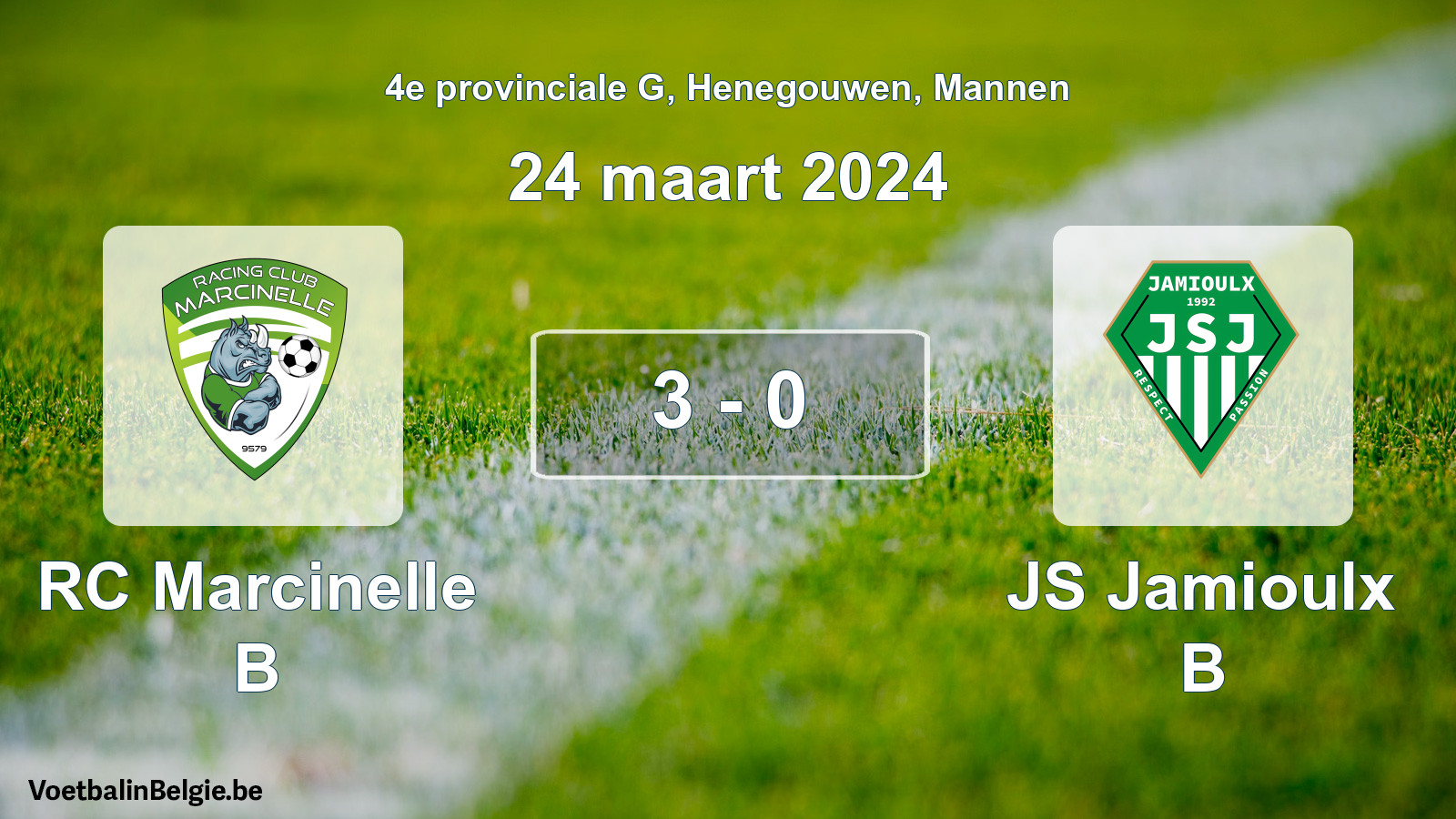 Gespeelde wedstrijd mannenvoetbal: RC Marcinelle B - JS Jamioulx B 3 - 0 (24 maart 2024)