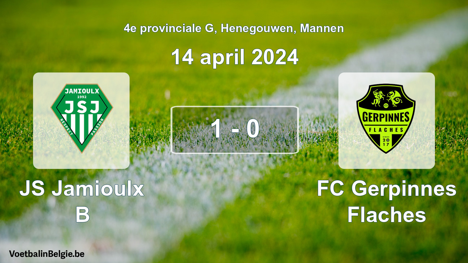 Match joué football hommes: JS Jamioulx B - FC Gerpinnes Flaches 1 - 0 (14 avril 2024)