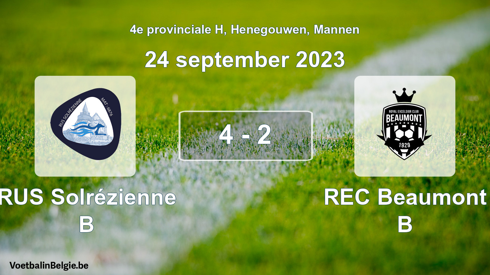 Gespeelde wedstrijd mannenvoetbal: RUS Solrézienne B - REC Beaumont B 4 - 2 (24 september 2023)