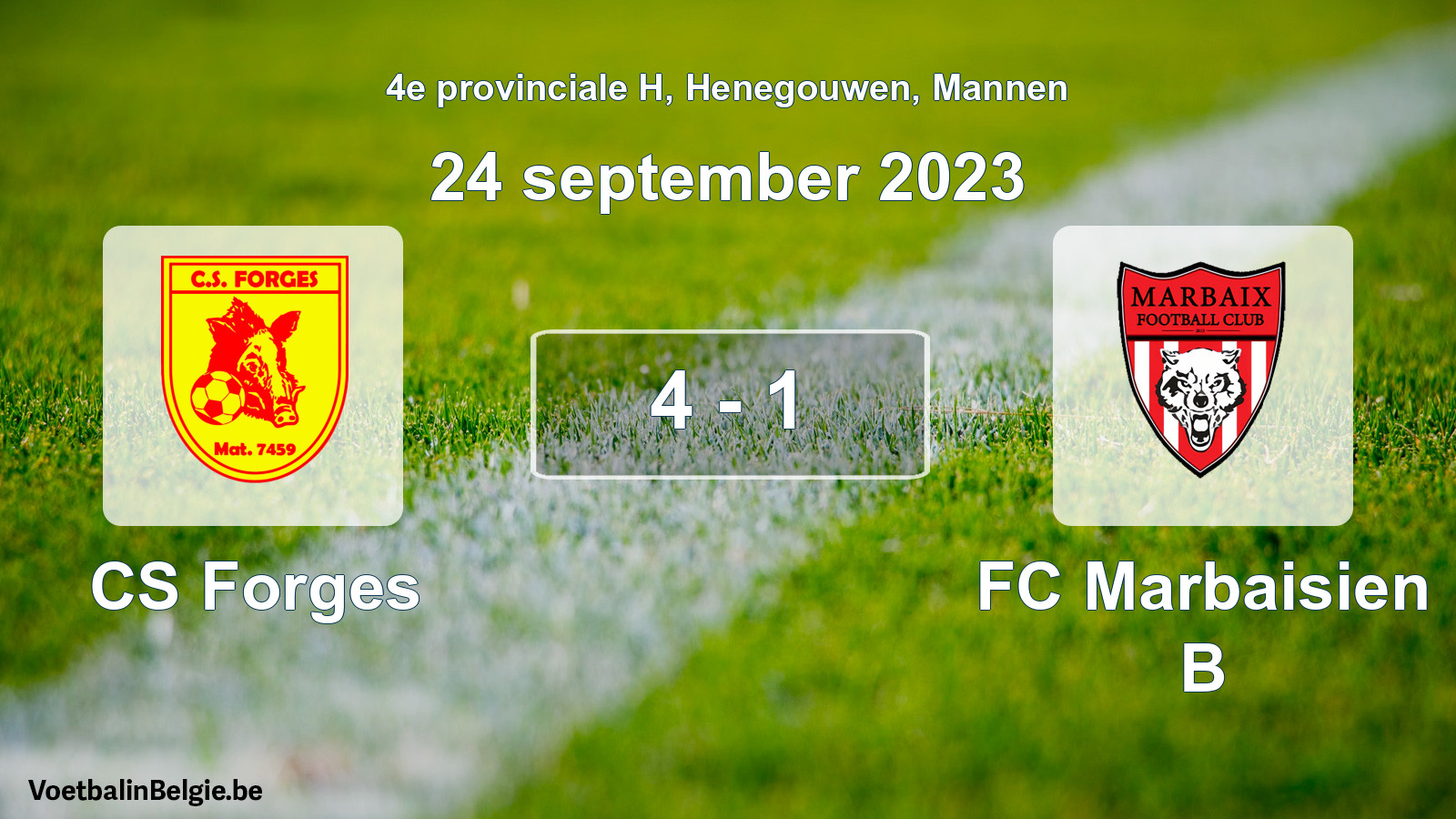 Gespeelde wedstrijd mannenvoetbal: CS Forges - FC Marbaisien B 4 - 1 (24 september 2023)