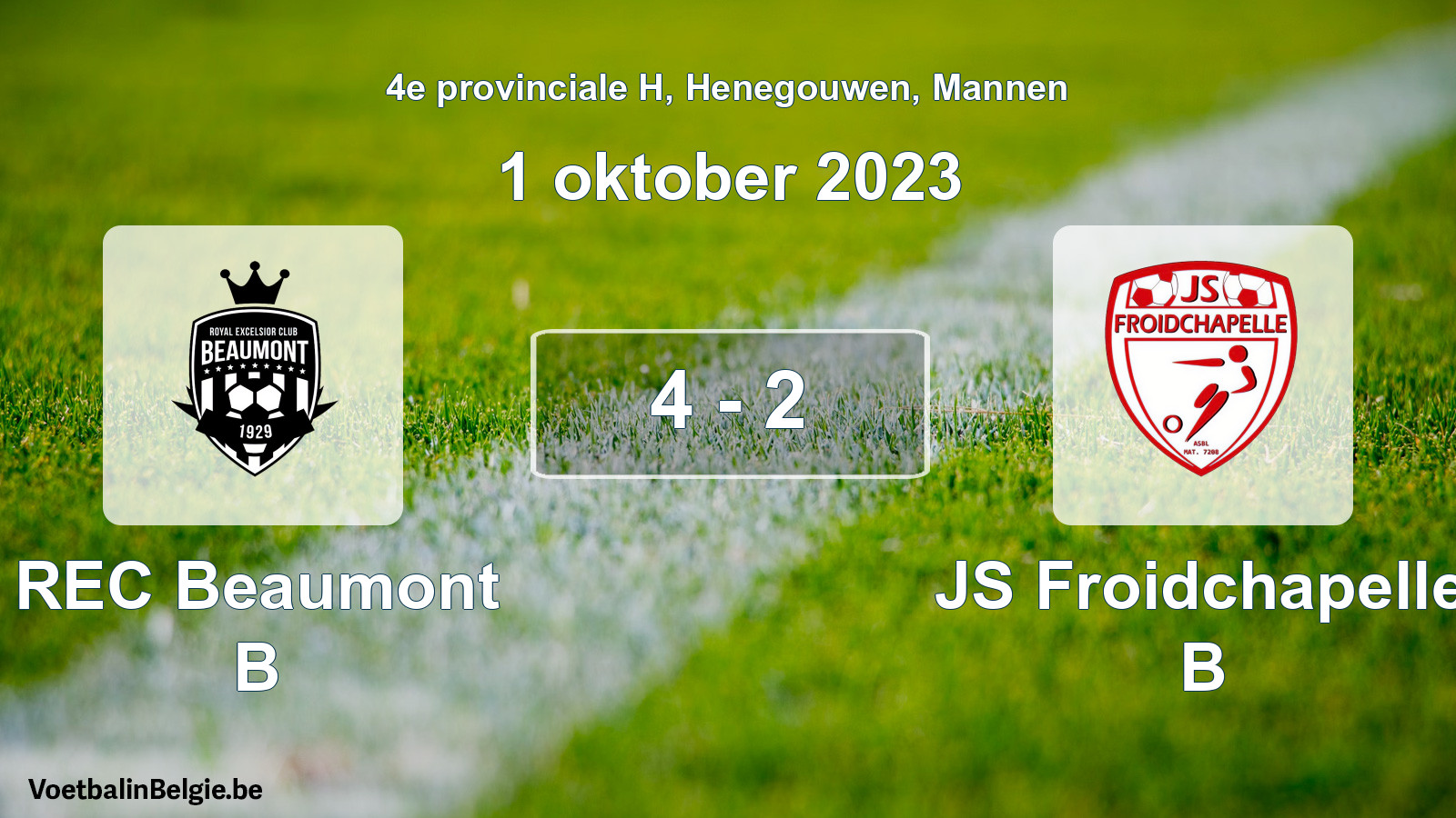 Gespeelde wedstrijd mannenvoetbal: REC Beaumont B - JS Froidchapelle B 4 - 2 (1 oktober 2023)